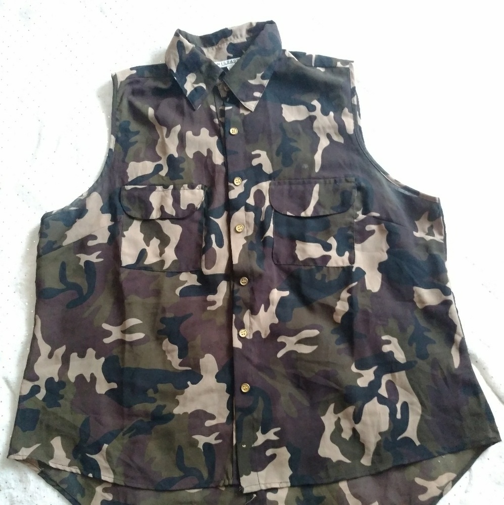 Green Camo Button Down Top